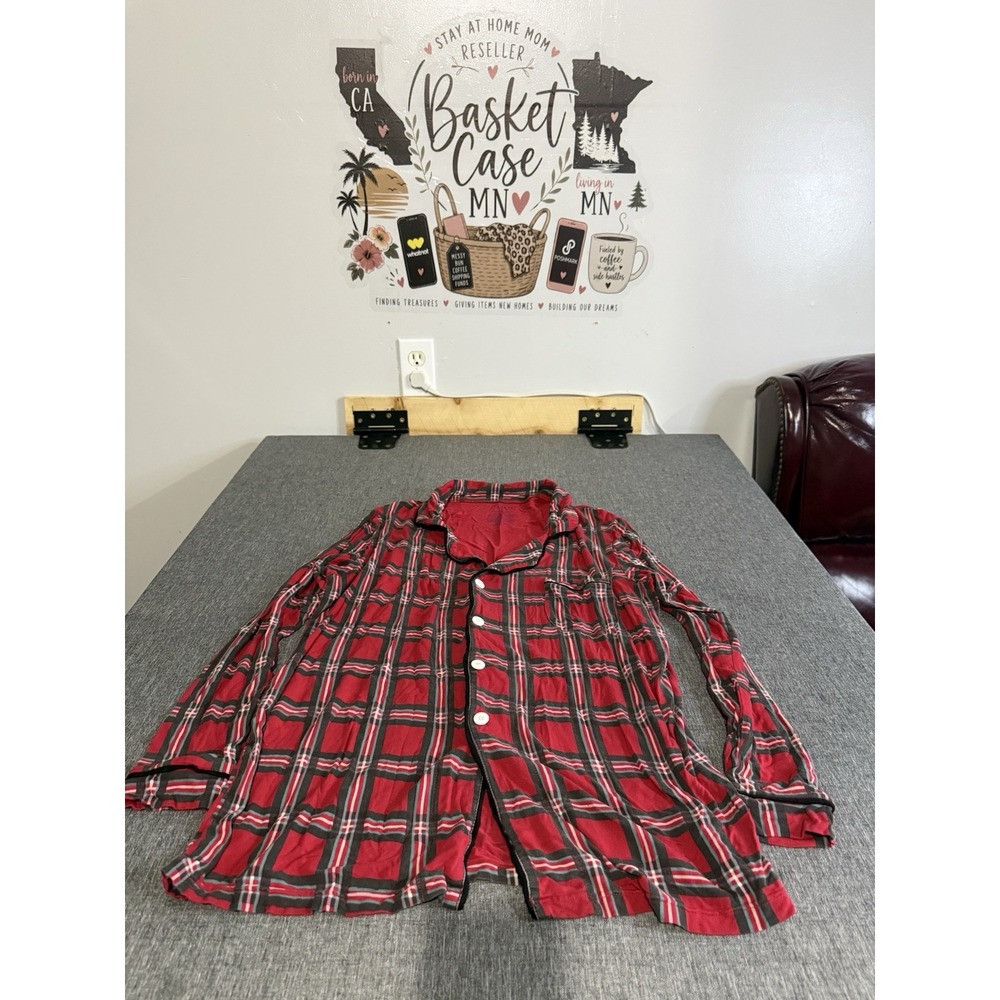 Kickee Bamboo Viscose Red Plaid Pajama Top Collared Button Front Womens XL